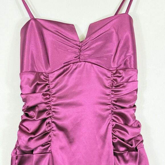 B. Smart Womens 5 6 Y2K Bright‎ Pink Satin Sleeveless Cocktail Ruched Mini Dress - Picture 3 of 7